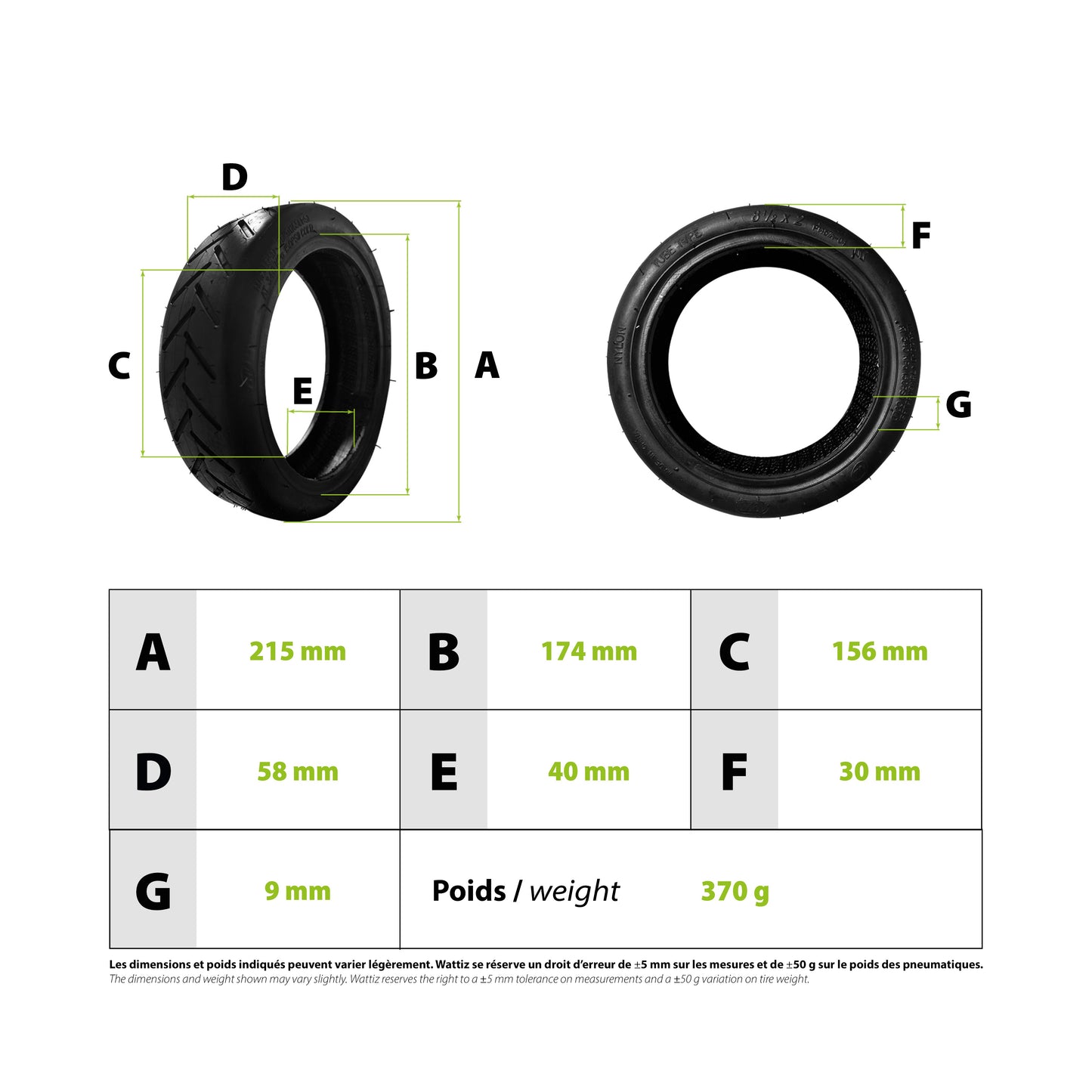 Luftreifen 8,5×2 Zoll (50/75-6,1) – Xiaomi M365 / Pro / Pro 2 / 1S / Essential – Wanda Schlauchreif Standard