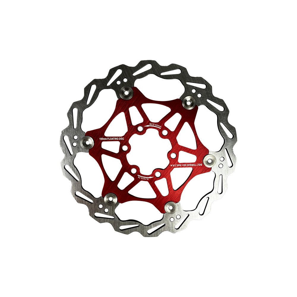 Schwimmende Bremsscheibe 160 mm 44 mm Lochkreis – 6-Loch Floating Disc E-Scooter E-Bike Rot