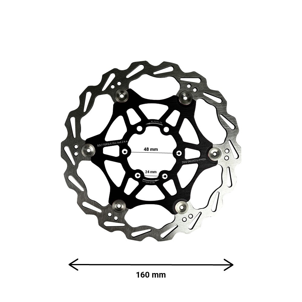 Schwimmende Bremsscheibe 160 mm 48 mm Lochkreis – Dualtron Thunder / Ultra Floating Disc Schwarz