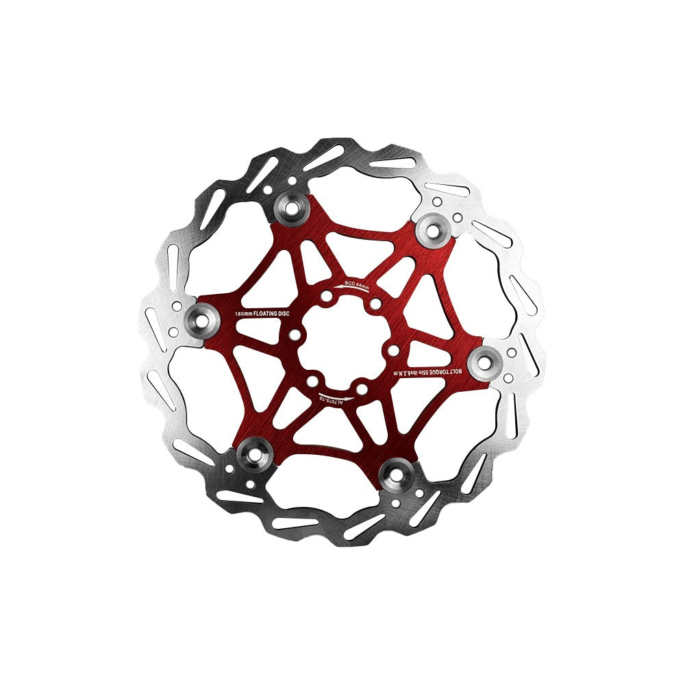 Schwimmende Bremsscheibe 180 mm 44 mm Lochkreis – Floating Disc Upgrade E-Scooter Rot