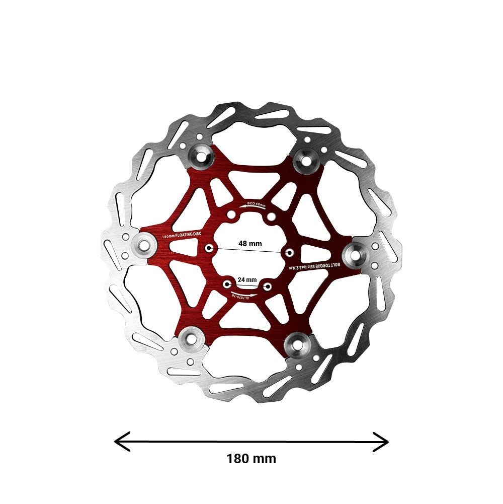 Schwimmende Bremsscheibe 180 mm 48 mm Lochkreis – Floating Disc Upgrade E-Scooter Rot